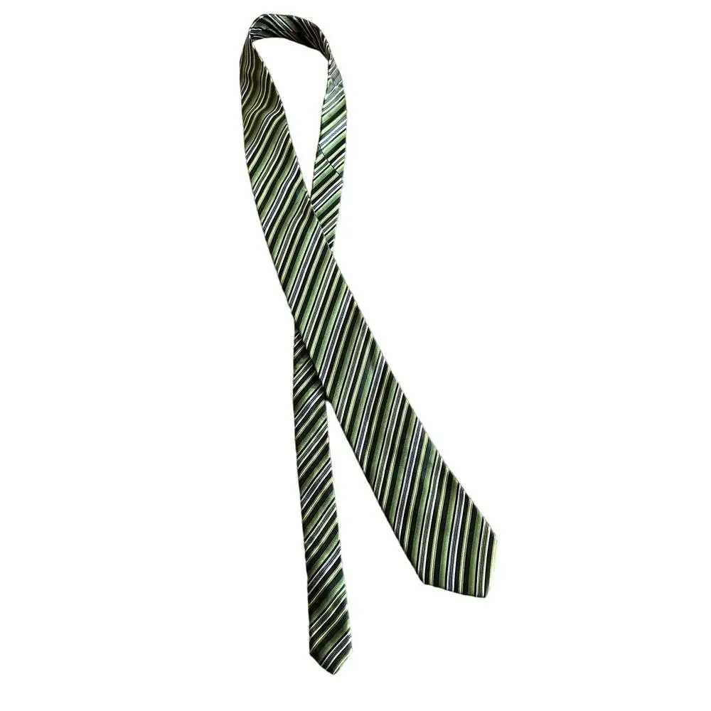 Geoffrey Beene | Men's Tie 100% Silk Green Grey White Striped